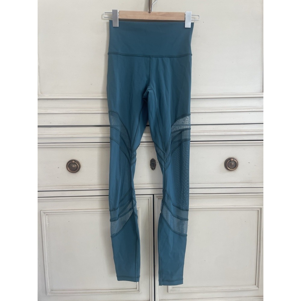 Lululemon Seek The Heat Green Mesh 28" Leggings Size 4 EUC